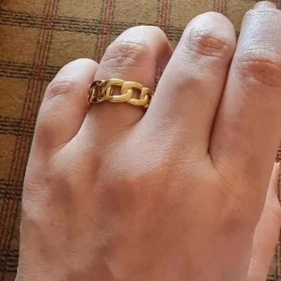 Stainless Steel Chain Style Finger Ring 18K Gold Plated SIZE 8 - Picture 6 of 7